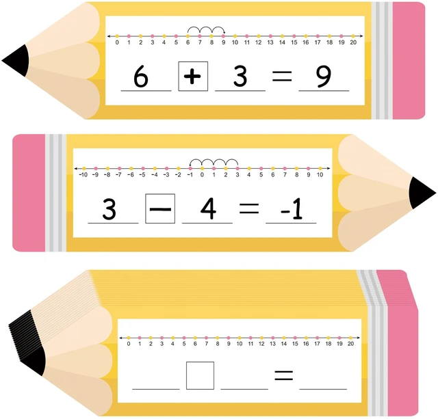 Main image of 32Pack Pencil Shape Number Line Dry Erase Board Cards 14" x 4" Double Sided Writable and Erasable Number Line Boards -10-10 on One Side and 0-20 on Other Side Math Manipulatives for Classroom Students