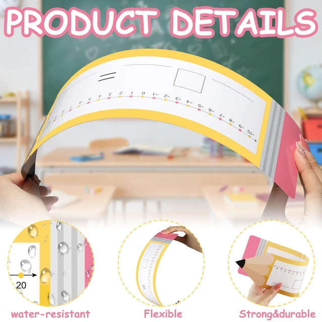 Alt view image 3 of 7 - 32Pack Pencil Shape Number Line Dry Erase Board Cards 14" x 4" Double Sided Writable and Erasable Number Line Boards -10-10 on One Side and 0-20 on Other Side Math Manipulatives for Classroom Students