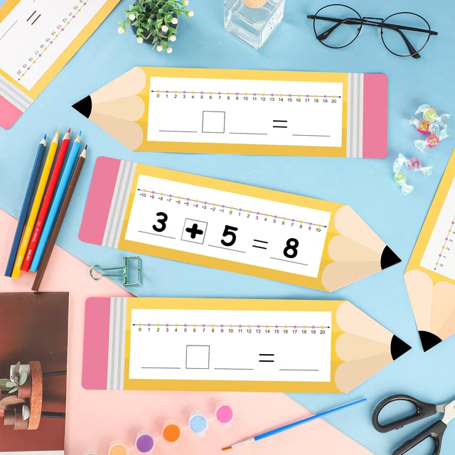Alt view image 4 of 7 - 32Pack Pencil Shape Number Line Dry Erase Board Cards 14" x 4" Double Sided Writable and Erasable Number Line Boards -10-10 on One Side and 0-20 on Other Side Math Manipulatives for Classroom Students