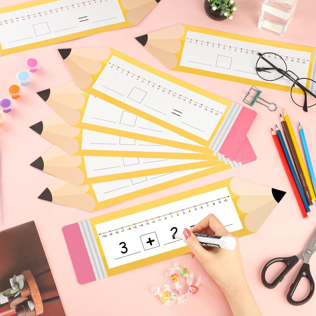 Alt view image 6 of 7 - 32Pack Pencil Shape Number Line Dry Erase Board Cards 14" x 4" Double Sided Writable and Erasable Number Line Boards -10-10 on One Side and 0-20 on Other Side Math Manipulatives for Classroom Students