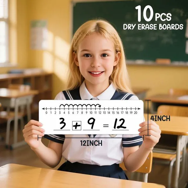 Alt view image 2 of 7 - 10 Pcs Number Line Dry Erase Boards Cards, Double Sided Writable and Erasable Board 0-10 on One Side 0-20 on Other Side Math Teaching Homeschool Supplies for Students, Classroom Must Haves (4 x 12)