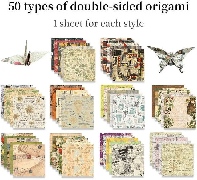 Alt view image 3 of 7 - 6x6" Origami Paper,50Sheets Double Sided Colored Paper,Square Craft Paper | 70GSM Origami Kit,50Patterned Colorful Paper,Easy Fold,No-Fading,Arts Crafts Supplies DIY Handmade Paper.Retro Newspapers