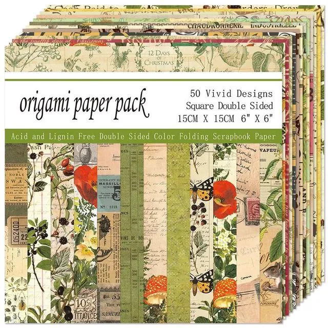 Alt view image 7 of 7 - 6x6" Origami Paper,50Sheets Double Sided Colored Paper,Square Craft Paper | 70GSM Origami Kit,50Patterned Colorful Paper,Easy Fold,No-Fading,Arts Crafts Supplies DIY Handmade Paper.Retro Newspapers