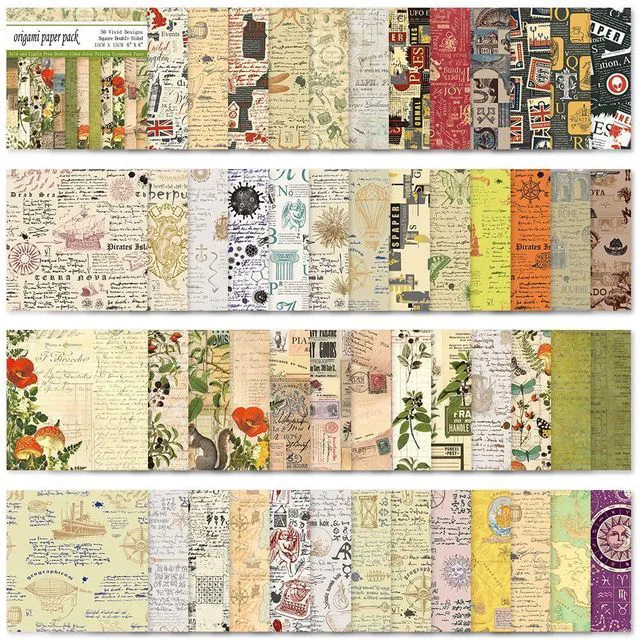 Alt view image 6 of 7 - 6x6" Origami Paper,50Sheets Double Sided Colored Paper,Square Craft Paper | 70GSM Origami Kit,50Patterned Colorful Paper,Easy Fold,No-Fading,Arts Crafts Supplies DIY Handmade Paper.Retro Newspapers