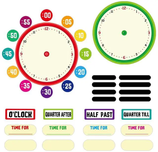 Main image of D24TIME 34Pcs Telling Time Bulletin Board Set for Kid Learning to Tell Time | Paper Telling Time Teaching Practice Clock for Elementary Preschool Classroom supplies Teachers Back to School Must Haves
