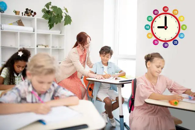 Alt view image 3 of 7 - D24TIME 34Pcs Telling Time Bulletin Board Set for Kid Learning to Tell Time | Paper Telling Time Teaching Practice Clock for Elementary Preschool Classroom supplies Teachers Back to School Must Haves