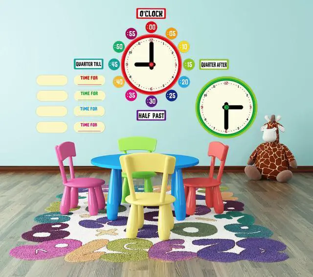 Alt view image 6 of 7 - D24TIME 34Pcs Telling Time Bulletin Board Set for Kid Learning to Tell Time | Paper Telling Time Teaching Practice Clock for Elementary Preschool Classroom supplies Teachers Back to School Must Haves