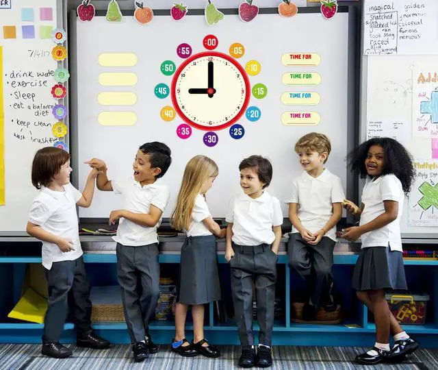 Alt view image 4 of 7 - D24TIME 34Pcs Telling Time Bulletin Board Set for Kid Learning to Tell Time | Paper Telling Time Teaching Practice Clock for Elementary Preschool Classroom supplies Teachers Back to School Must Haves