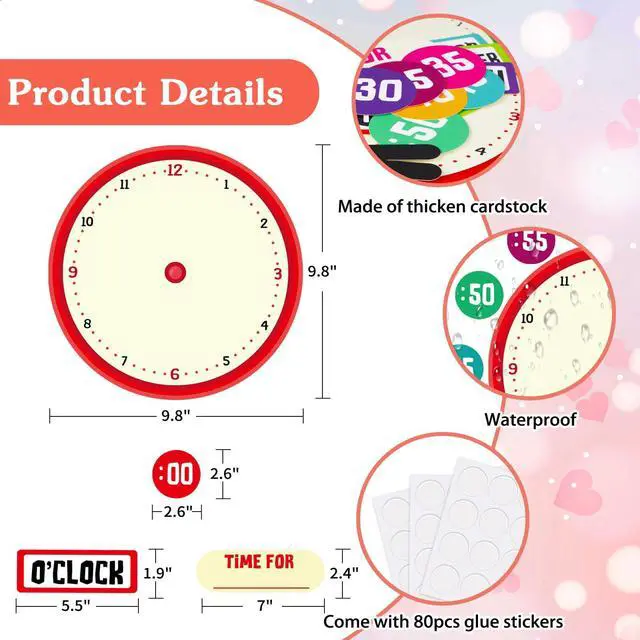Alt view image 7 of 7 - D24TIME 34Pcs Telling Time Bulletin Board Set for Kid Learning to Tell Time | Paper Telling Time Teaching Practice Clock for Elementary Preschool Classroom supplies Teachers Back to School Must Haves