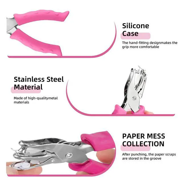 Alt view image 3 of 7 - 2PCS Single Hole Punch, 1/4" Hole Puncher with Pink Soft Grip for Home, Office and Classroom, Handheld Circle Small Hole Paper Punch for Crafts, Scrapbooks, Tickets, DIY Craft Tags