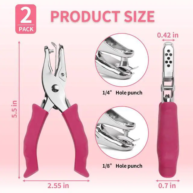 Alt view image 2 of 7 - Single Hole Punch, 2 Pcs Hole Puncher, 1/4" and 1/8" Small Paper Punch | Hand Hole Puncher with Soft Grip Handle, Small Hole Paper Punch for Crafts, Scrapbooks, 6 Sheets Capacity, Tags, Tickets