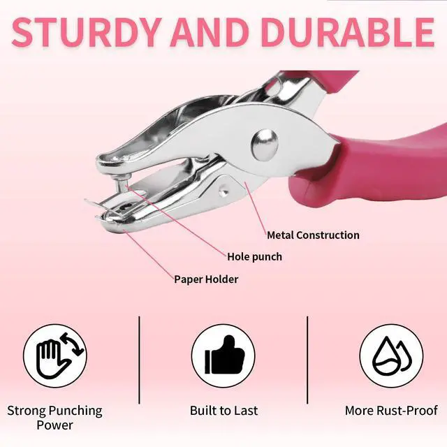 Alt view image 3 of 7 - Single Hole Punch, 2 Pcs Hole Puncher, 1/4" and 1/8" Small Paper Punch | Hand Hole Puncher with Soft Grip Handle, Small Hole Paper Punch for Crafts, Scrapbooks, 6 Sheets Capacity, Tags, Tickets