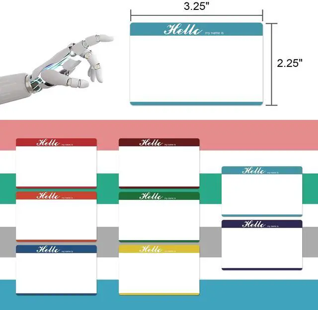 Alt view image 2 of 7 - MFLABEL® Hello My Name is Stickers - 200 Colorful Name Tags Labels for Office, Meeting, School, Home - 8 Assorted Colors - 3.5" x 2.25" Self-Adhesive Name Badges