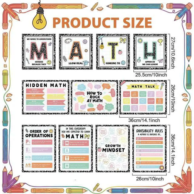 Alt view image 2 of 7 - Gilprop 11 Pcs Composition Notebook Math Poster for Classroom Pastel Math Educational Poster Funny Mathematics Bulletin Board Set Wall Decoration for Elementary Middle High School Teacher Supplies