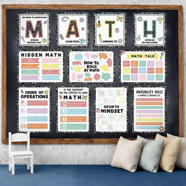 Alt view image 4 of 7 - Gilprop 11 Pcs Composition Notebook Math Poster for Classroom Pastel Math Educational Poster Funny Mathematics Bulletin Board Set Wall Decoration for Elementary Middle High School Teacher Supplies