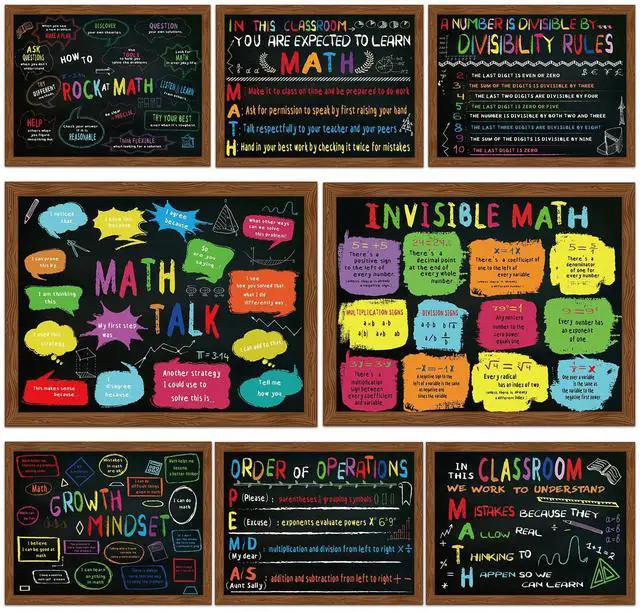 Main image of 8 PCS Math Posters 11 x 14 Inch Educational Maths Poster Bulletin Board Math Teacher Classroom Bulletin Board Decors Mathematics Classroom Must Haves for Elementary Middle School High School Supplies