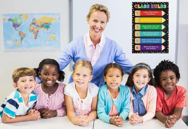 Alt view image 2 of 7 - JUESMOS Confetti Pencil Classroom Rules Poster Classroom Rules Chart | Educational Motivational Posters Class Rules Posters for Elementary Middle School Back to School Decorations Teacher Supplies