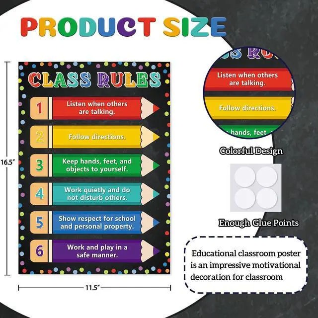 Alt view image 7 of 7 - JUESMOS Confetti Pencil Classroom Rules Poster Classroom Rules Chart | Educational Motivational Posters Class Rules Posters for Elementary Middle School Back to School Decorations Teacher Supplies