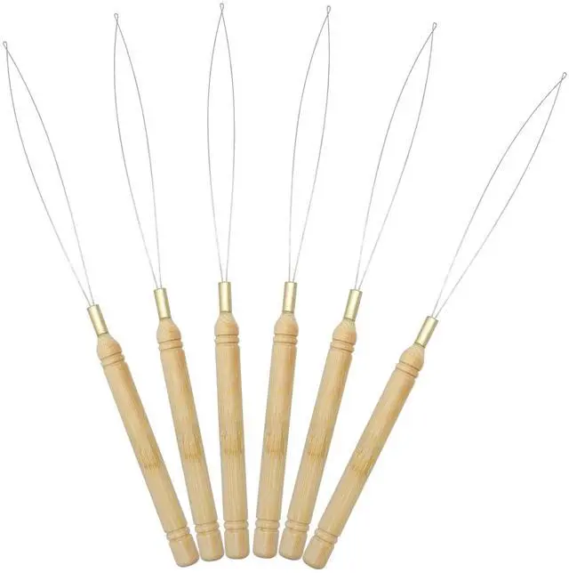 Main image of ISDVBUY 6 Pack Wooden Extension Loop Needle Threader, Micro Link Bead Tools Hair Extensions Loop Tool for Silicone Link Rings Beads & Hair Extensions
