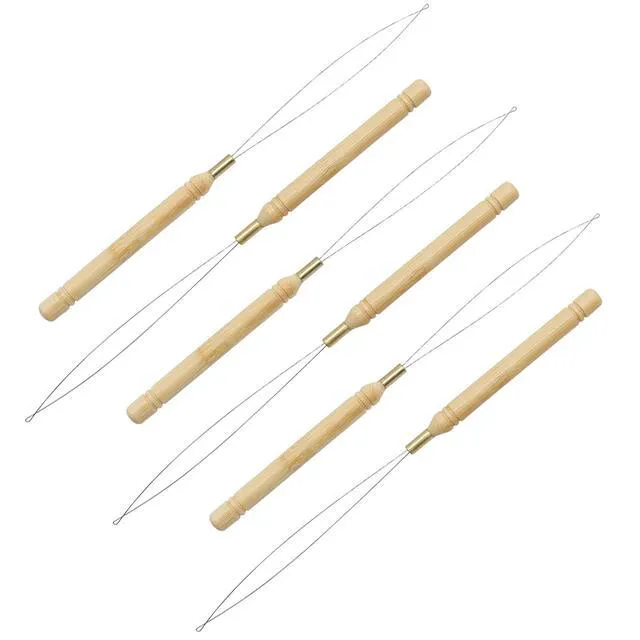 Alt view image 2 of 5 - ISDVBUY 6 Pack Wooden Extension Loop Needle Threader, Micro Link Bead Tools Hair Extensions Loop Tool for Silicone Link Rings Beads & Hair Extensions