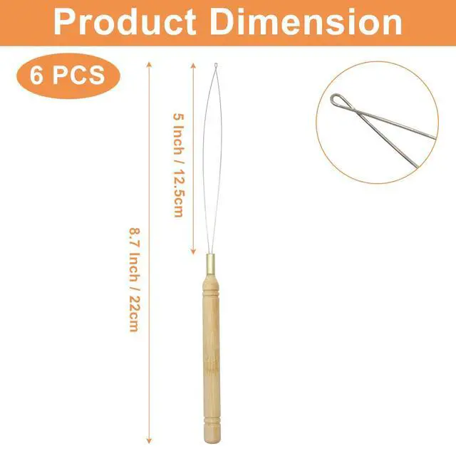 Alt view image 3 of 5 - ISDVBUY 6 Pack Wooden Extension Loop Needle Threader, Micro Link Bead Tools Hair Extensions Loop Tool for Silicone Link Rings Beads & Hair Extensions