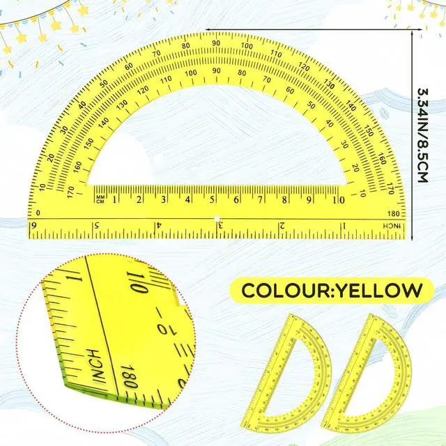 Alt view image 2 of 6 - EBOOT 2 Pack Plastic Protractor 180 Degree Math Protractors 6 Inch,Yellow | Geometry Tools for Students Teachers, Angle Measurement School Classroom Homework, Drafting Math Learning, Precision Design