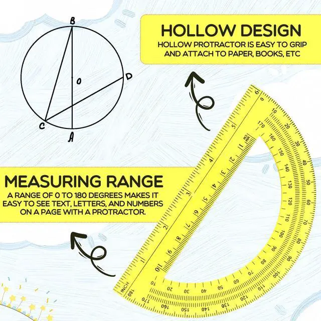 Alt view image 3 of 6 - EBOOT 2 Pack Plastic Protractor 180 Degree Math Protractors 6 Inch,Yellow | Geometry Tools for Students Teachers, Angle Measurement School Classroom Homework, Drafting Math Learning, Precision Design