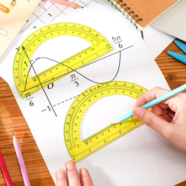 Alt view image 4 of 6 - EBOOT 2 Pack Plastic Protractor 180 Degree Math Protractors 6 Inch,Yellow | Geometry Tools for Students Teachers, Angle Measurement School Classroom Homework, Drafting Math Learning, Precision Design