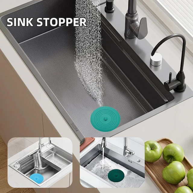 Alt view image 6 of 7 - Tub Stopper 2PCS,Bathtub Drain Stopper,6 inches Bathtub Tub Drain Cover Stopper,Silicone Drain Plug Plug,Kitchen Bathroom Hair Water Shower Stopper,Large Bathroom Laundry Accessories (Blue/Green)