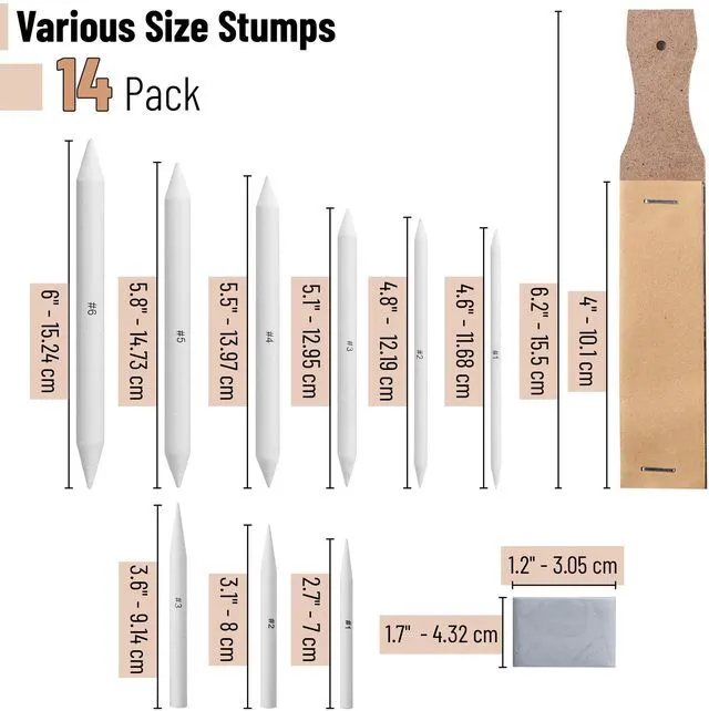 Alt view image 2 of 7 - Mr. Pen - 14 Pack of Blending Stumps, Art Eraser, Blending Sticks for Drawing, Shading Pencils for Sketching | Tortillions Paper Art Blenders with Sandpaper Sharpeners & Kneaded Eraser for Beginner Ar
