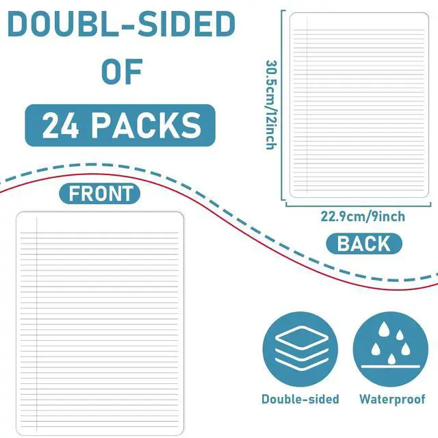 Alt view image 2 of 7 - 24Pcs Dry Erase Notebook College Ruled Lined Cardboard for Students Double Sided Lined Erasable Notebook Whiteboard Writing Note Pad Lapboard for Teacher Classroom Homeschool Portable Tool 12" x 9"