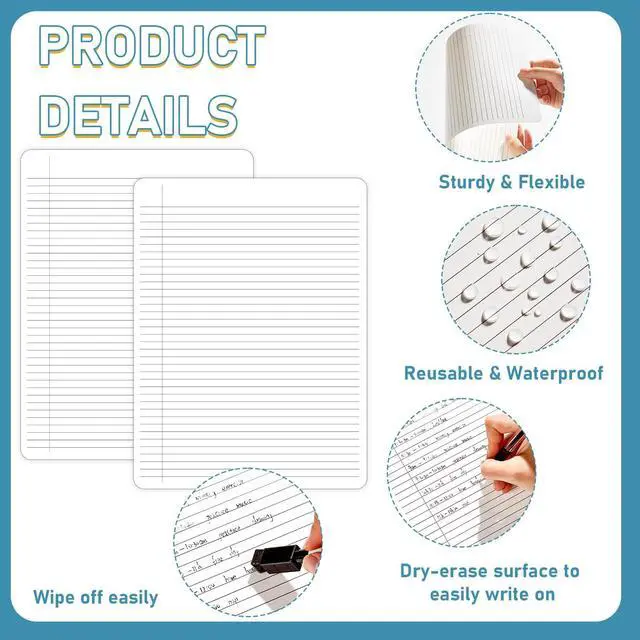 Alt view image 3 of 7 - 24Pcs Dry Erase Notebook College Ruled Lined Cardboard for Students Double Sided Lined Erasable Notebook Whiteboard Writing Note Pad Lapboard for Teacher Classroom Homeschool Portable Tool 12" x 9"