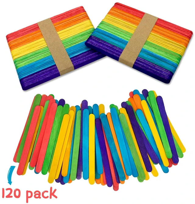 Alt view image 2 of 5 - WISYOK 120Pcs 4.5 Inch Popsicle Sticks, Rainbow Color | Birtch Wood, Craft Sticks for Ice Cream, Lolly, DIY, Children Education, School Projects