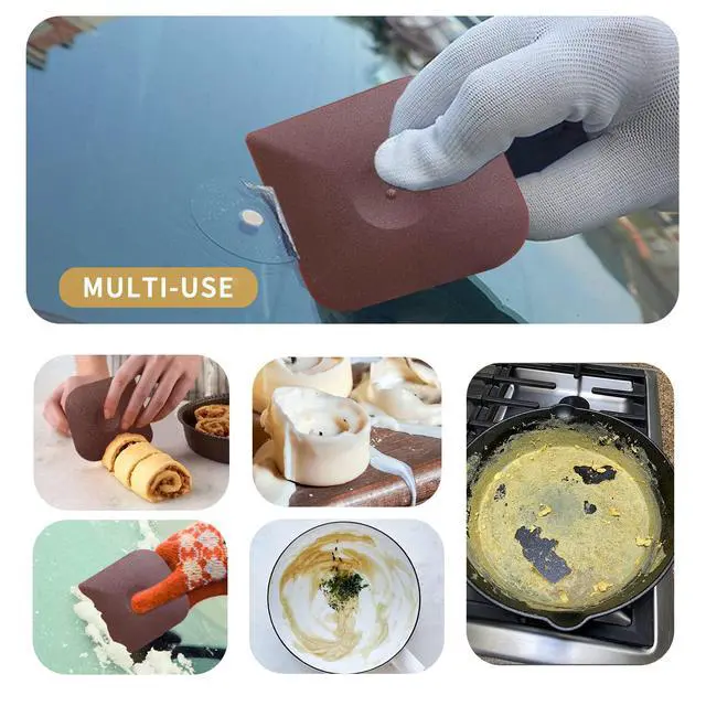 Alt view image 6 of 6 - Pan Scraper Dish Scraper Tool Set, 5 Pack Plastic Pot Food Scraper | Nylon Plastic, Non-Scratch, Polycarbonat, For Cleaning Grease Burnt Food on Skillet,Dishes,Flat Top,4 Angle Thumb Scraper