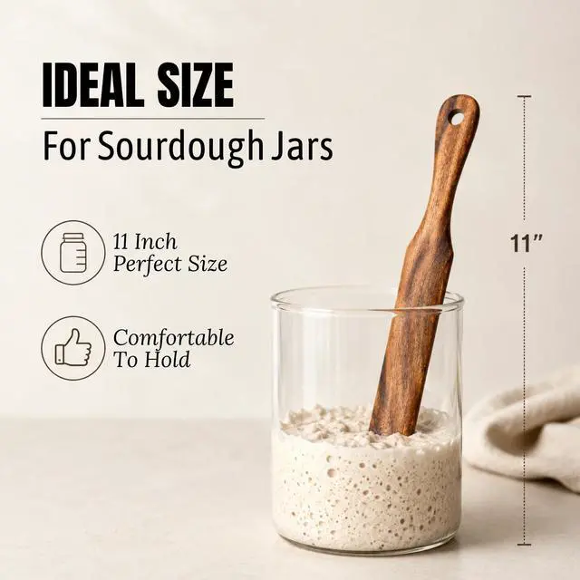 Alt view image 2 of 2 - Wooden Spatula for Sourdough Starter, Natural Acacia Wood, 11 Inch, Food-Grade Wooden Spurtle, Mixing Utensil