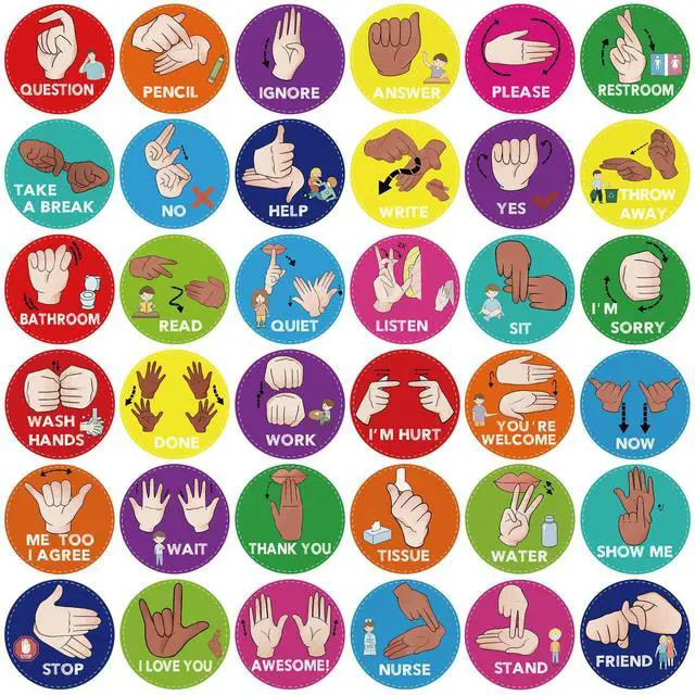 Alt view image 2 of 7 - ASL Classroom Hand Signal Cards - 36 Classroom Hand Signal Decor Sign Language Posters for Teachers Students Visual Cues (Retro Groovy)