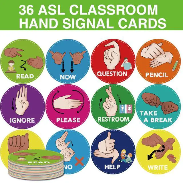 Alt view image 3 of 7 - ASL Classroom Hand Signal Cards - 36 Classroom Hand Signal Decor Sign Language Posters for Teachers Students Visual Cues (Retro Groovy)
