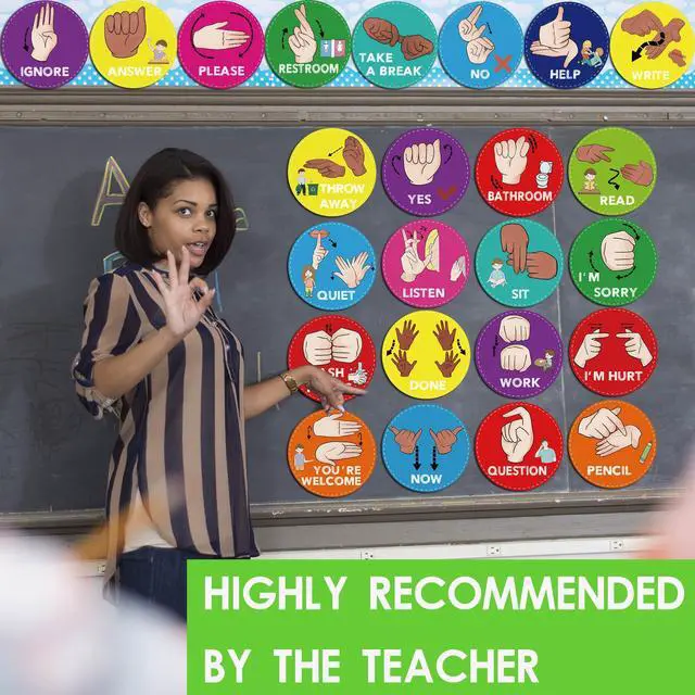 Alt view image 5 of 7 - ASL Classroom Hand Signal Cards - 36 Classroom Hand Signal Decor Sign Language Posters for Teachers Students Visual Cues (Retro Groovy)