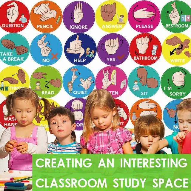 Alt view image 6 of 7 - ASL Classroom Hand Signal Cards - 36 Classroom Hand Signal Decor Sign Language Posters for Teachers Students Visual Cues (Retro Groovy)
