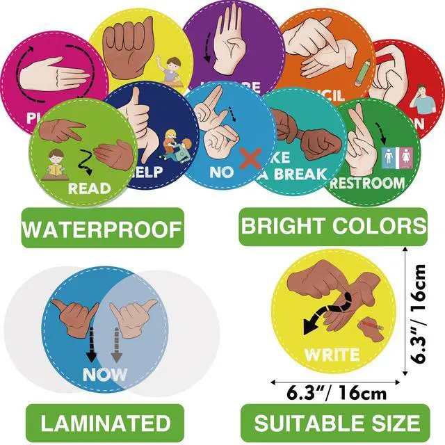 Alt view image 4 of 7 - ASL Classroom Hand Signal Cards - 36 Classroom Hand Signal Decor Sign Language Posters for Teachers Students Visual Cues (Retro Groovy)