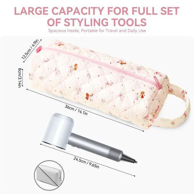 Alt view image 2 of 7 - Baglemon Quilted Hair Tool Travel Bag for Hairdryers Curling Irons and Flat Irons Convenient Wide Opening Lightweight and Portable with Handle