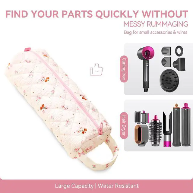Alt view image 3 of 7 - Baglemon Quilted Hair Tool Travel Bag for Hairdryers Curling Irons and Flat Irons Convenient Wide Opening Lightweight and Portable with Handle