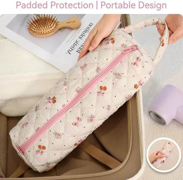 Alt view image 5 of 7 - Baglemon Quilted Hair Tool Travel Bag for Hairdryers Curling Irons and Flat Irons Convenient Wide Opening Lightweight and Portable with Handle