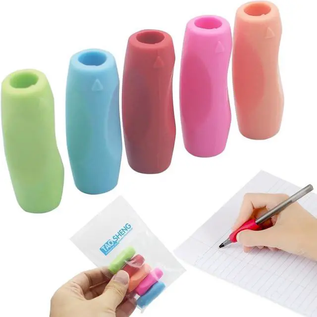 Main image of TAOSHENG Silicone Pen Grips Set, Pure Color Pencil Grips Ambidextrous Writing Aid for Children Adults, Flexable Soft Comfortable Corrective Finger Tool for Students, 5 Pack