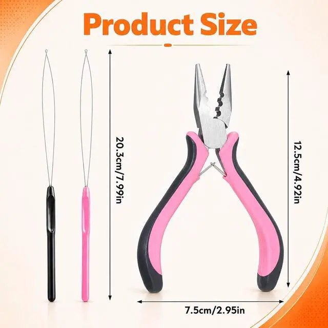Alt view image 2 of 7 - XLIUAX Micro Link & Nano Bead Tool Kit (Pink) | Professional 3 Holes ITIP Extensions Tools Kit with 2Pcs Bead Threader (Pink, Wood & Stainless Steel)