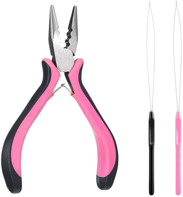Main image of XLIUAX Micro Link & Nano Bead Tool Kit (Pink) | Professional 3 Holes ITIP Extensions Tools Kit with 2Pcs Bead Threader (Pink, Wood & Stainless Steel)