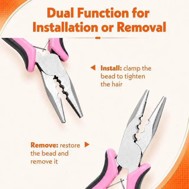 Alt view image 6 of 7 - XLIUAX Micro Link & Nano Bead Tool Kit (Pink) | Professional 3 Holes ITIP Extensions Tools Kit with 2Pcs Bead Threader (Pink, Wood & Stainless Steel)