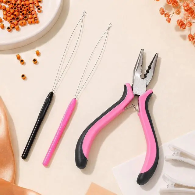 Alt view image 7 of 7 - XLIUAX Micro Link & Nano Bead Tool Kit (Pink) | Professional 3 Holes ITIP Extensions Tools Kit with 2Pcs Bead Threader (Pink, Wood & Stainless Steel)