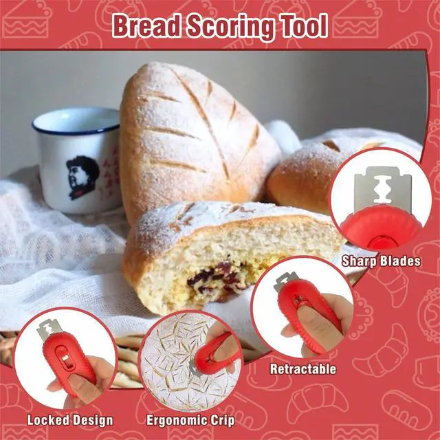Alt view image 6 of 7 - Bread Lame Dough Scoring Tool,Retractable Sourdough Scoring Tool with Stainless Steel Blade for Bread Baking, Cooking Supplies Accessories (RED)