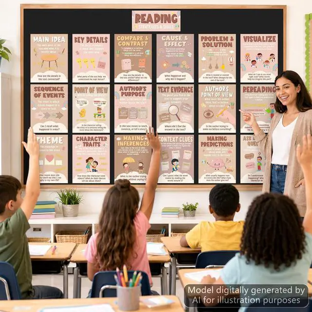 Alt view image 4 of 7 - 21Pcs Boho Reading Strategies Posters Decor for Classroom Reading Comprehension Bulletin Board Boho Literacy Read Skills English Posters for Elementary Middle High School Library Teacher Supplies
